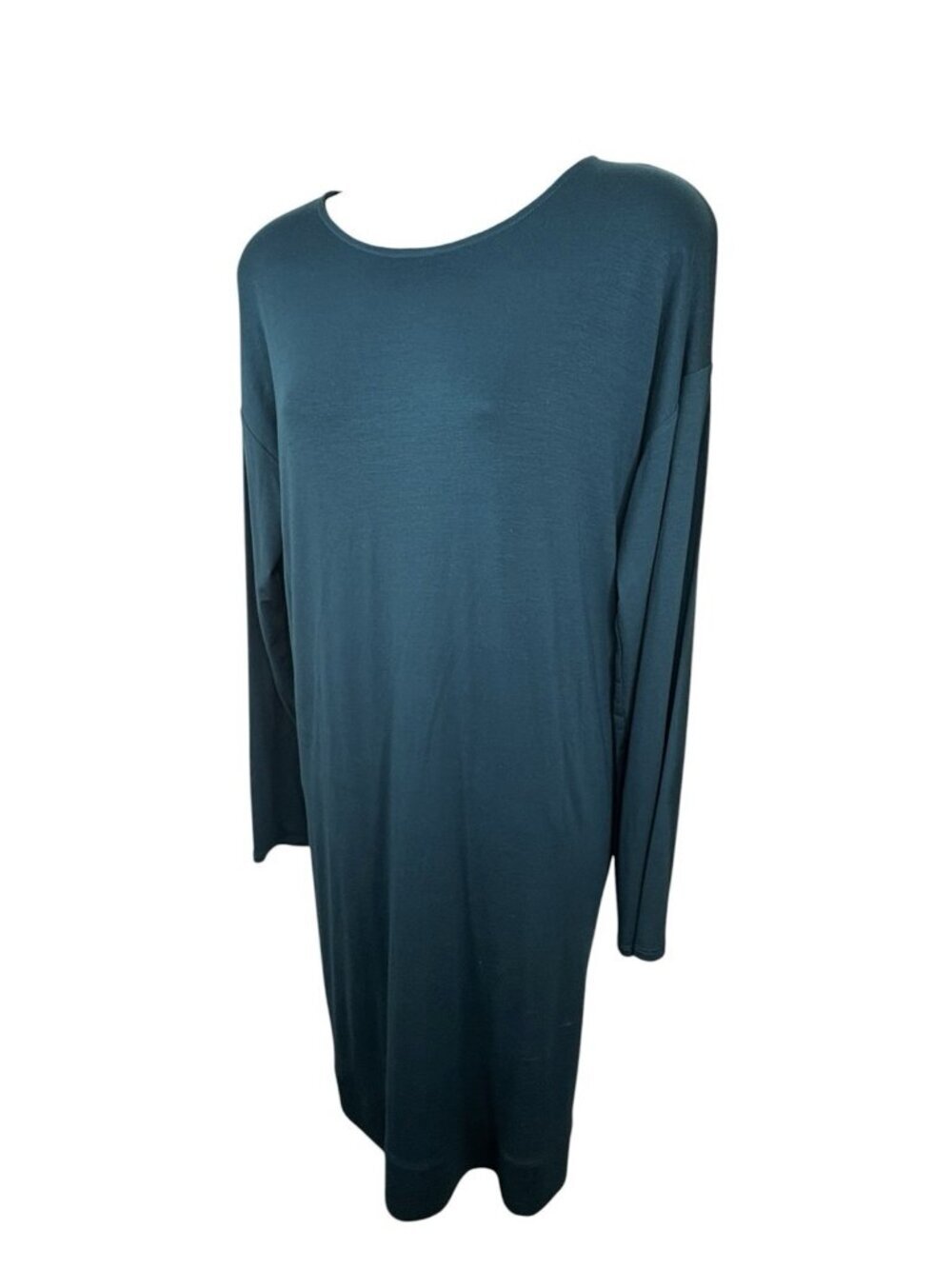 Eileen Fisher Long Sleeve Jersey Knit Midi Dress Dark Teal Alpine Petite Size M